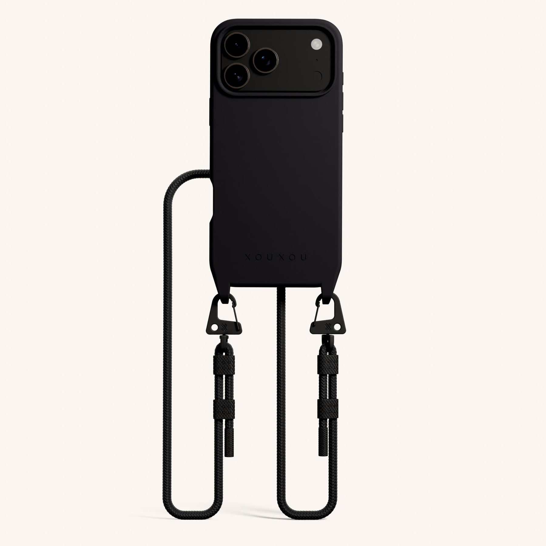 Phone Necklace with Carabiner Rope in Black