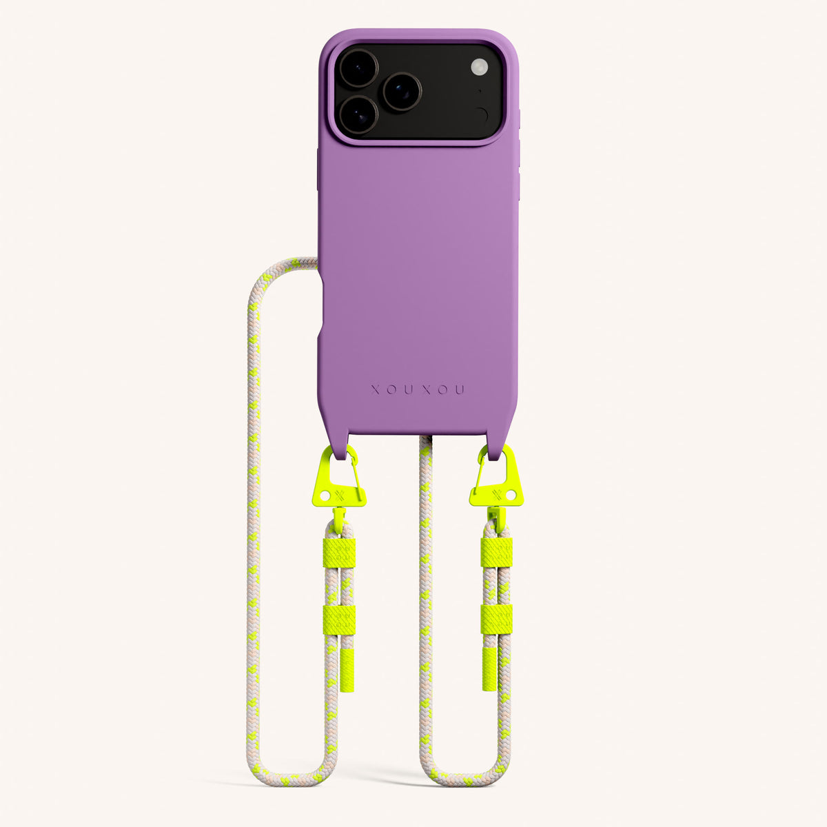 Phone Necklace with Carabiner Rope for iPhone 17 Pro Max with MagSafe in Lavender and Neon Total View | XOUXOU #phone model_iphone 17 pro max
