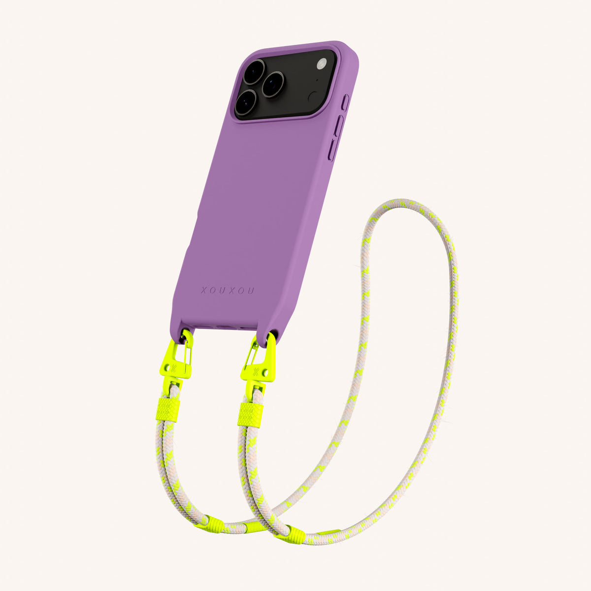 Phone Necklace with Carabiner Rope for iPhone 17 Pro Max with MagSafe in Lavender and Neon Total View | XOUXOU #phone model_iphone 17 pro max