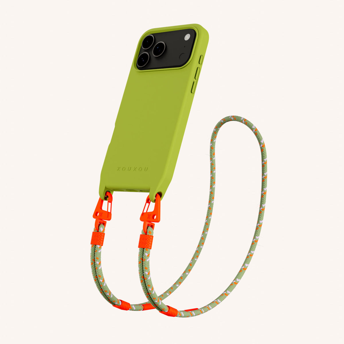 Phone Necklace with Carabiner Rope for iPhone 17 Pro Max with MagSafe in Olive and Orange Total View | XOUXOU #phone model_iphone 17 pro max