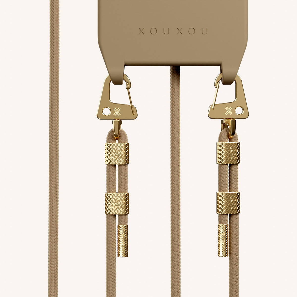 Phone Necklace with Carabiner Rope for iPhone 17 Pro Max with MagSafe in Taupe Total View | XOUXOU #phone model_iphone 17 pro max