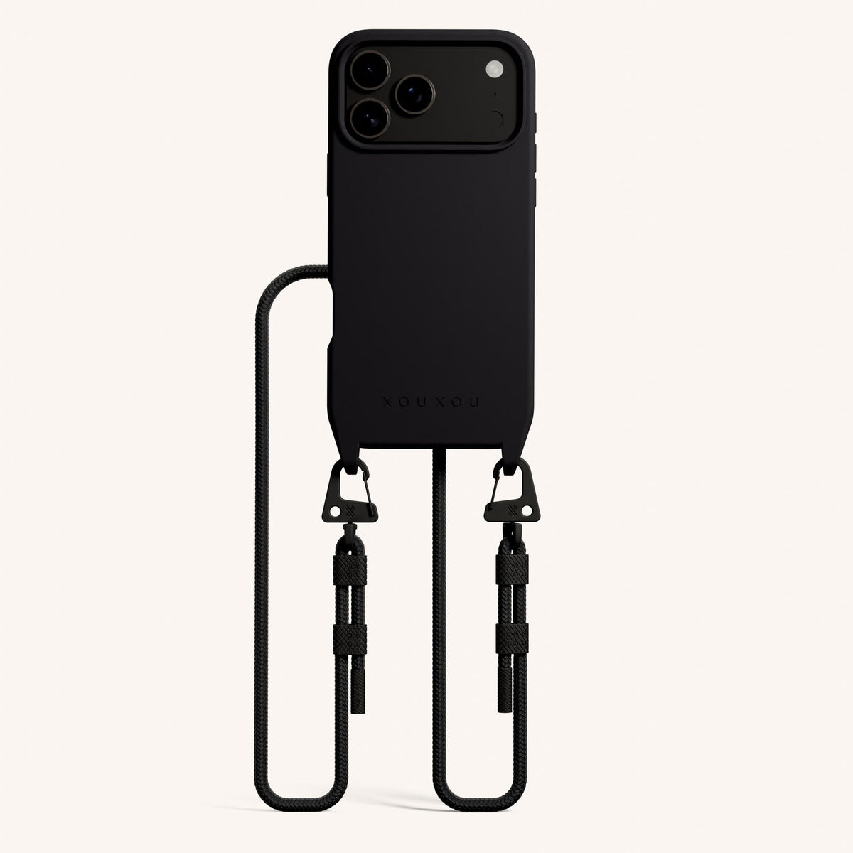 Phone Necklace with Carabiner Rope for iPhone 17 Pro with MagSafe in Black Total View | XOUXOU #phone model_iphone 17 pro