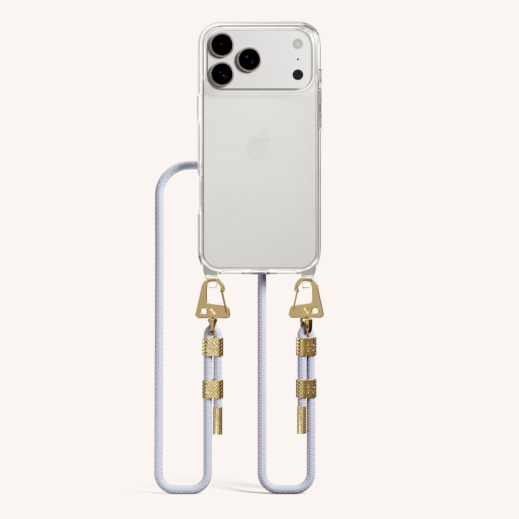 Phone Necklace with Carabiner Rope in Clear + Vibrant Pastel