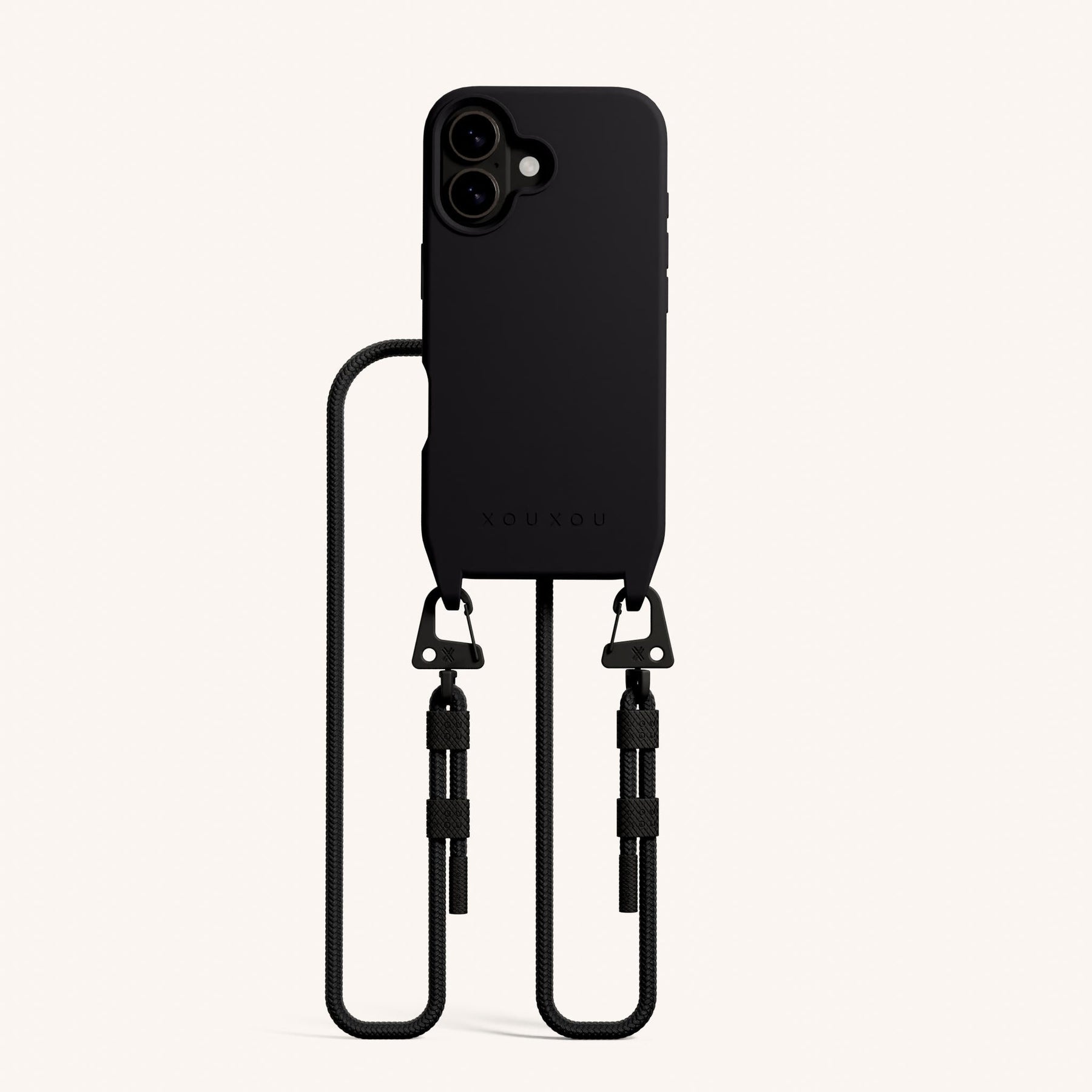 Phone Necklace with Carabiner Rope in Black