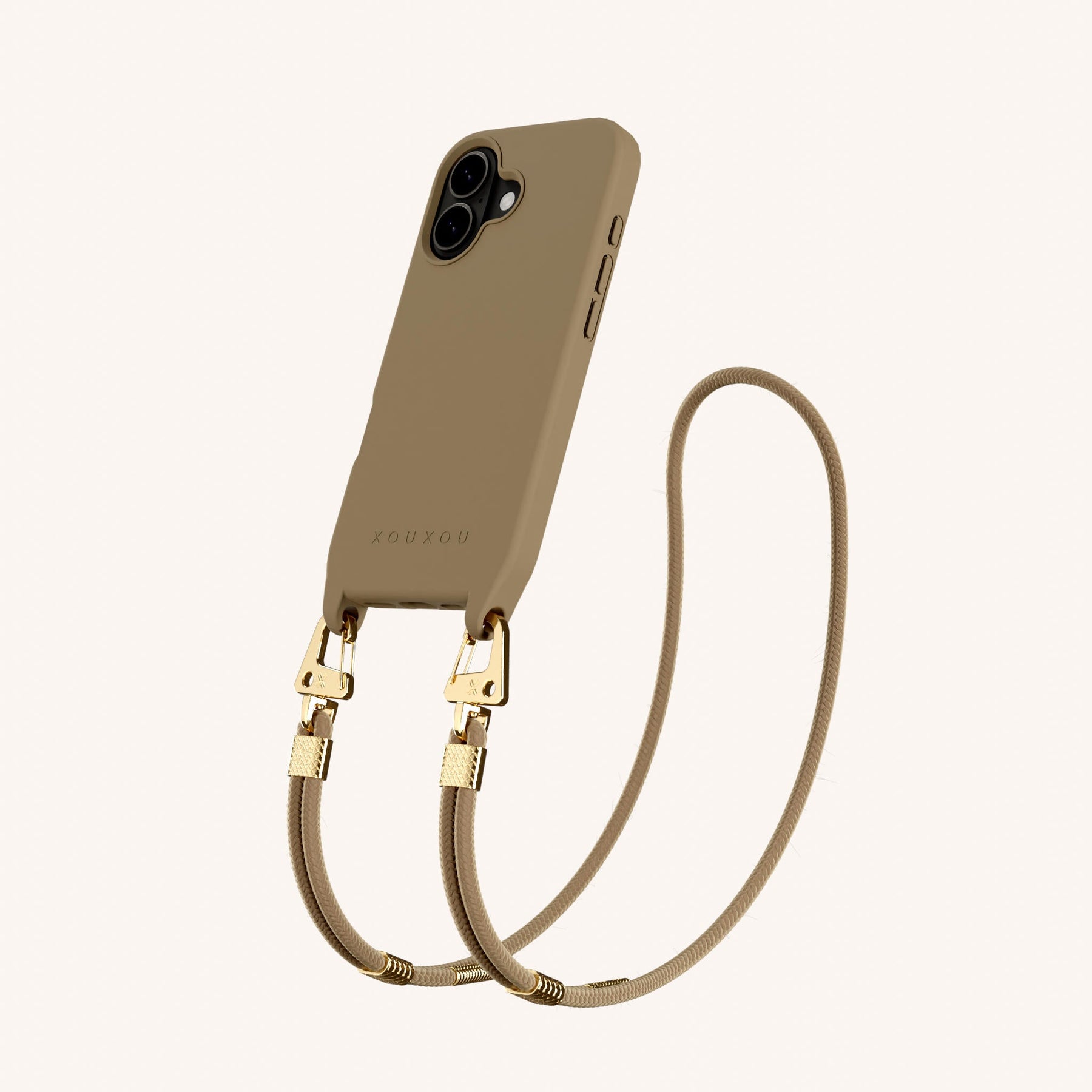 Phone Necklace with Carabiner Rope in Taupe