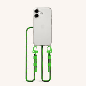 Phone Necklace with Carabiner Rope in Clear + Acid