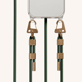 Phone Necklace with Carabiner Rope in Clear + Sage