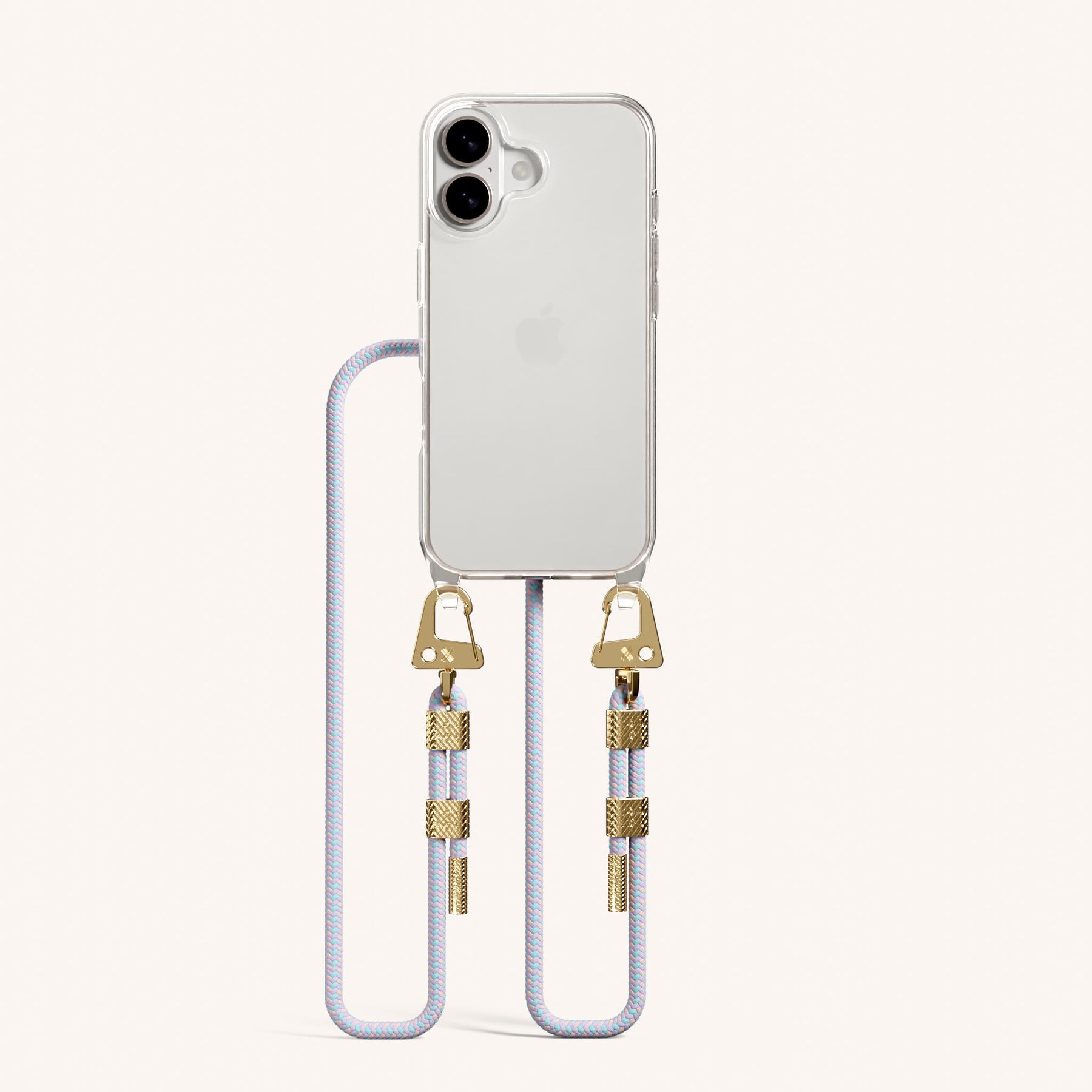 Phone Necklace with Carabiner Rope in Clear + Vibrant Pastel