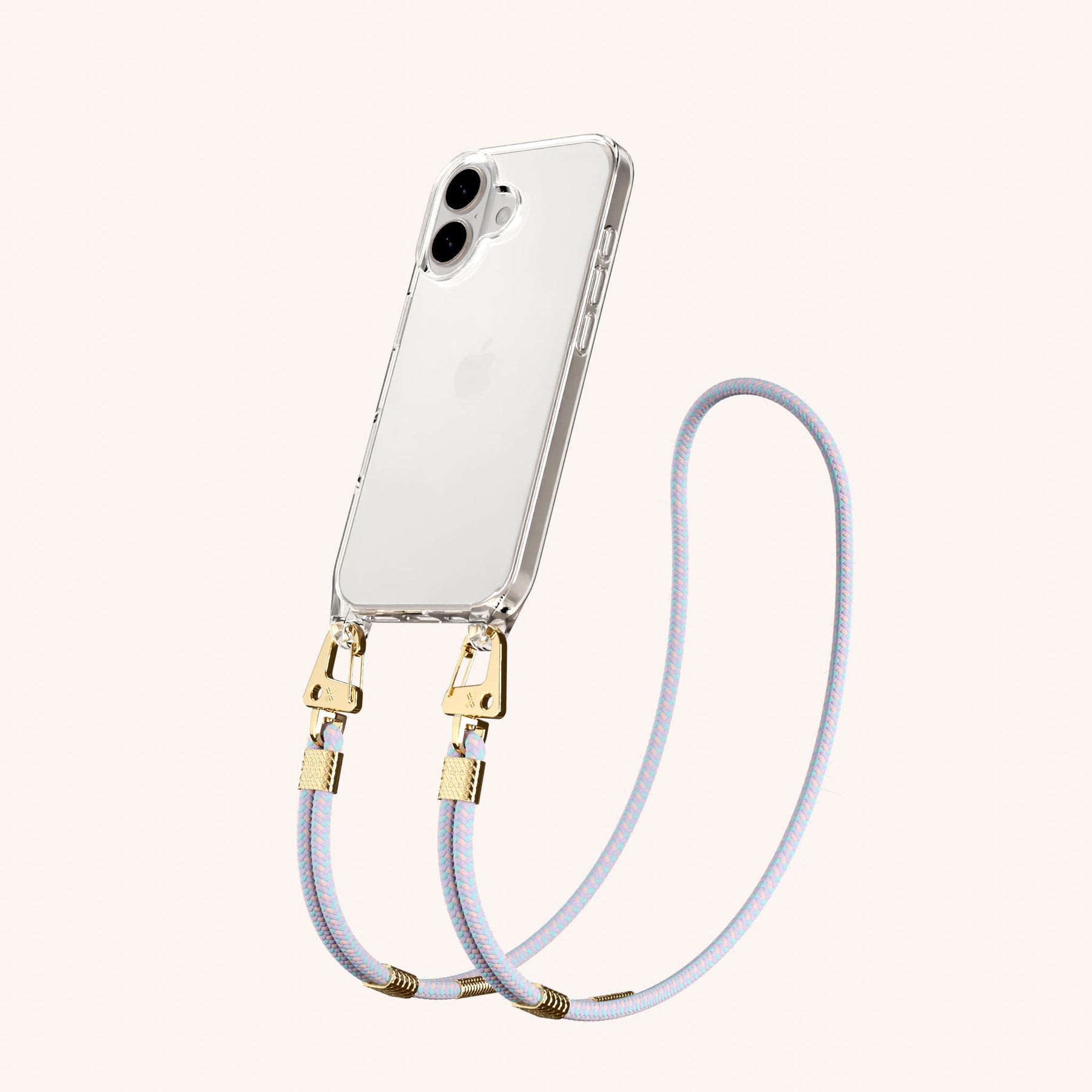 Phone Necklace with Carabiner Rope in Clear + Vibrant Pastel