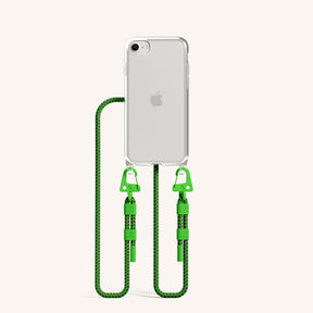 Phone Necklace with Carabiner Rope in Clear + Acid