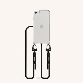 Phone Necklace with Carabiner Rope in Clear + Black