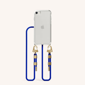 Phone Necklace with Carabiner Rope in Clear + Blue