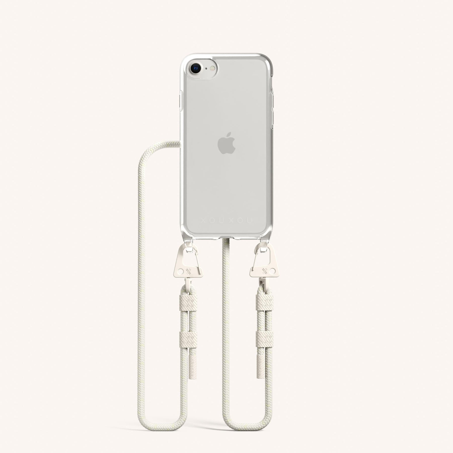 Phone Necklace with Carabiner Rope in Clear + Chalk