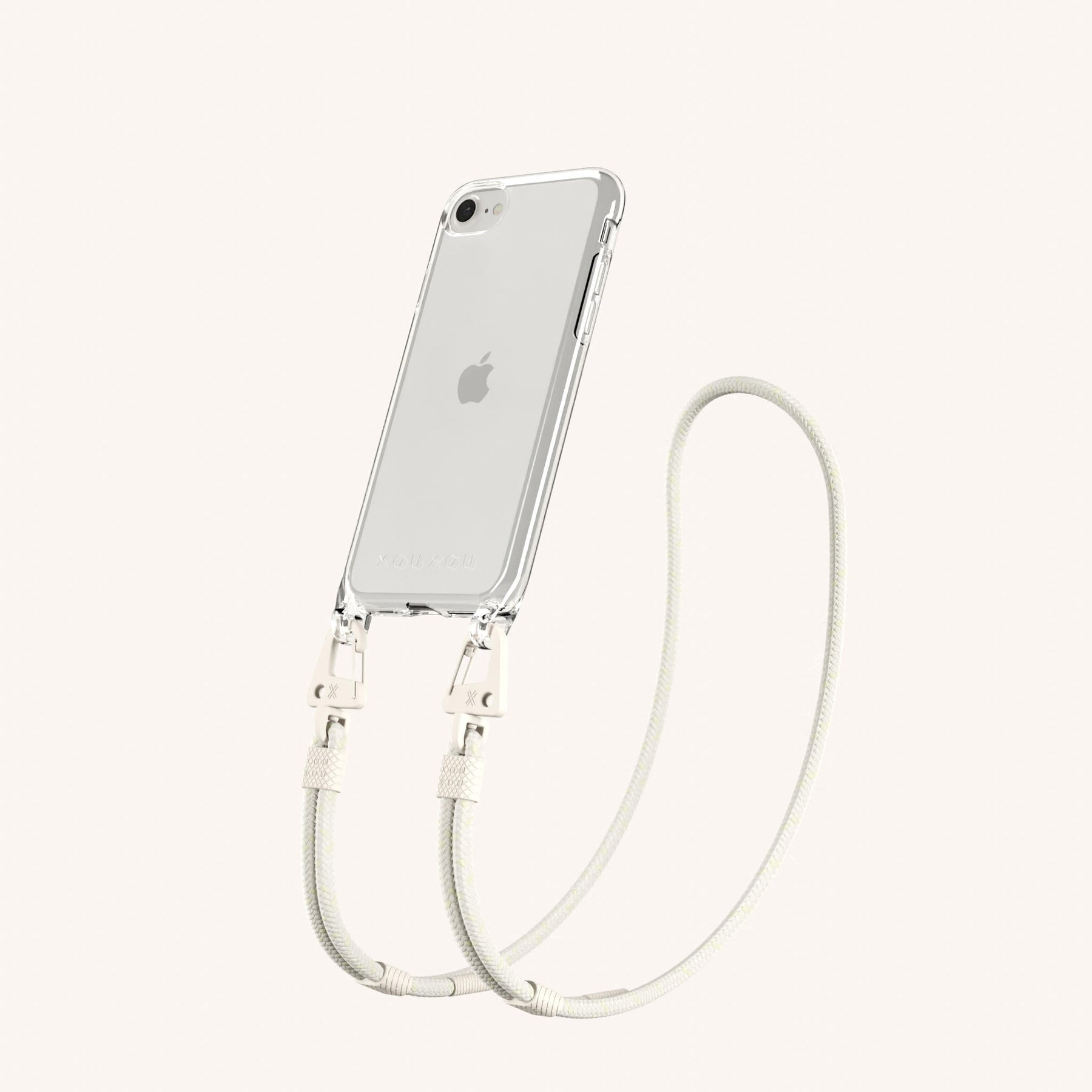 Phone Necklace with Carabiner Rope in Clear + Chalk