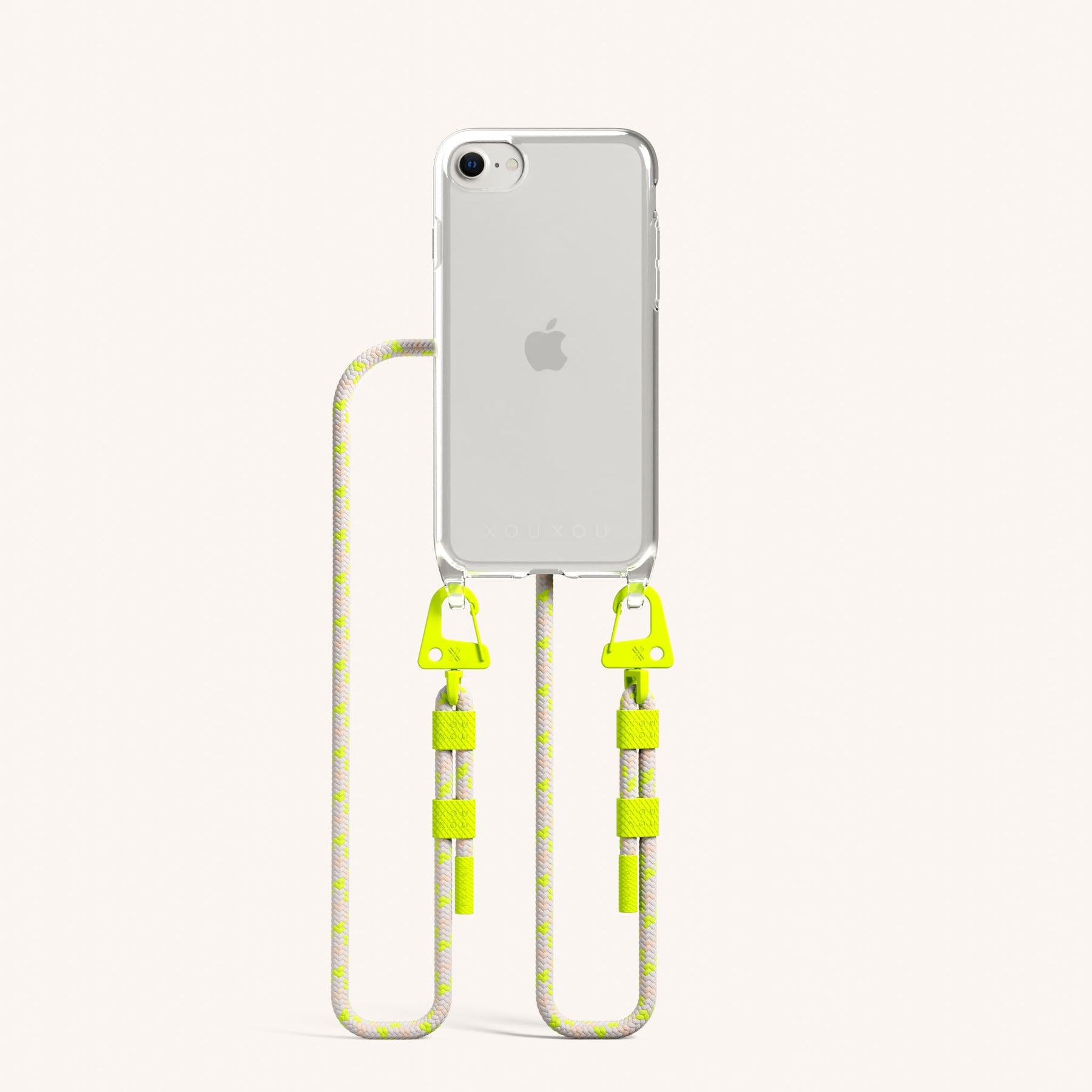 Phone Necklace with Carabiner Rope in Clear + Neon Camouflage