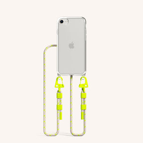 Phone Necklace with Carabiner Rope in Clear + Neon Camouflage