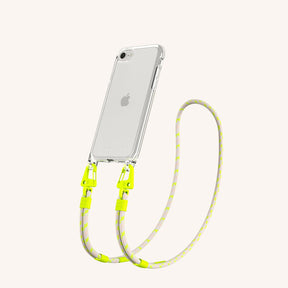 Phone Necklace with Carabiner Rope in Clear + Neon Camouflage