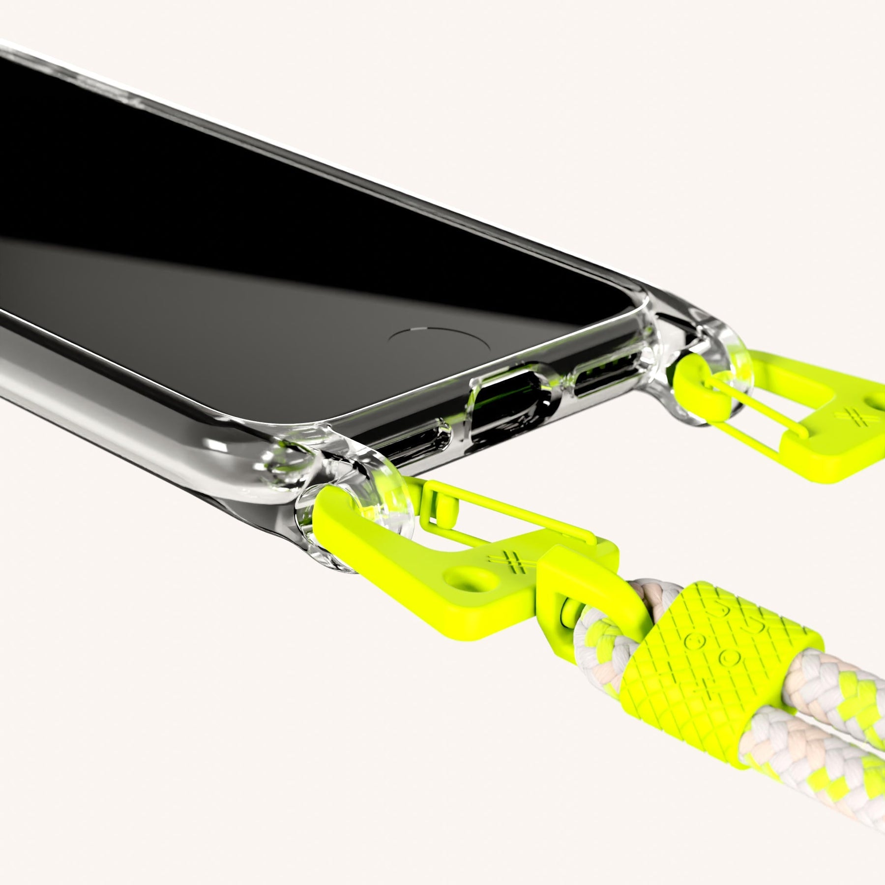 Phone Necklace with Carabiner Rope in Clear + Neon Camouflage