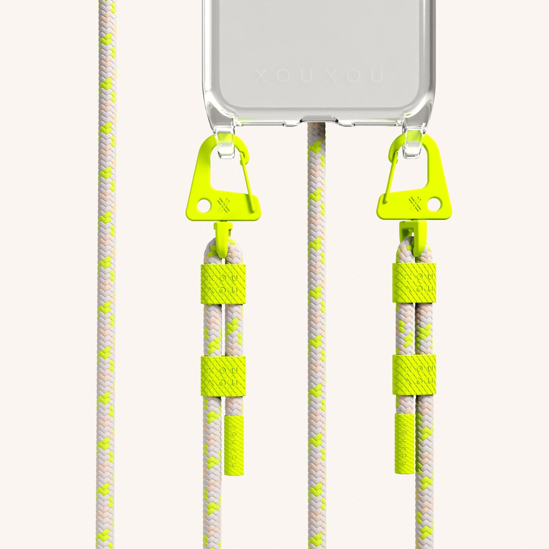 Phone Necklace with Carabiner Rope in Clear + Neon Camouflage