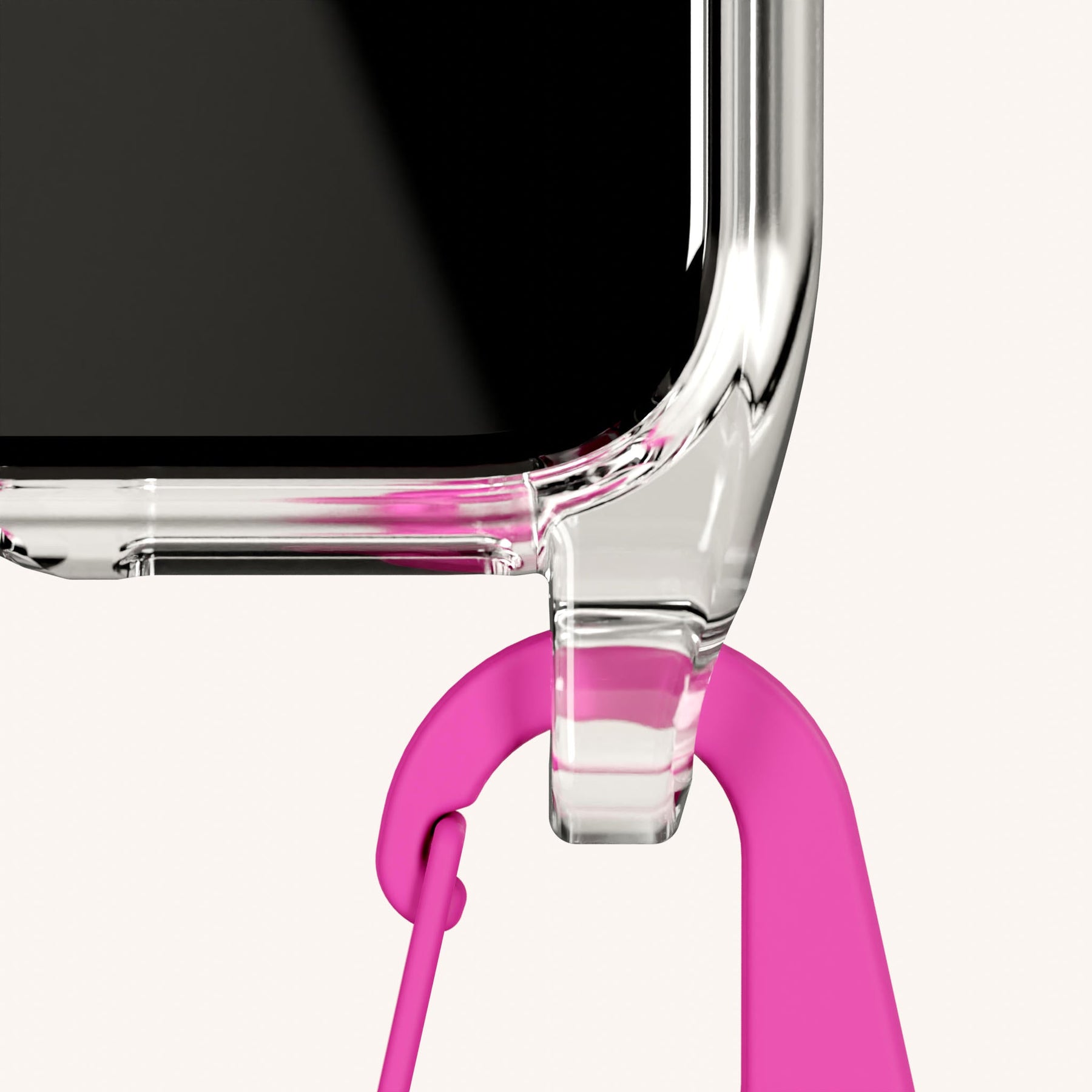 Phone Necklace with Carabiner Rope in Clear + Power Pink