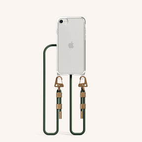 Phone Necklace with Carabiner Rope in Clear + Sage