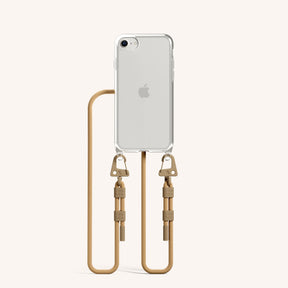 Phone Necklace with Carabiner Rope in Clear + Sand