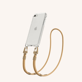 Phone Necklace with Carabiner Rope in Clear + Sand