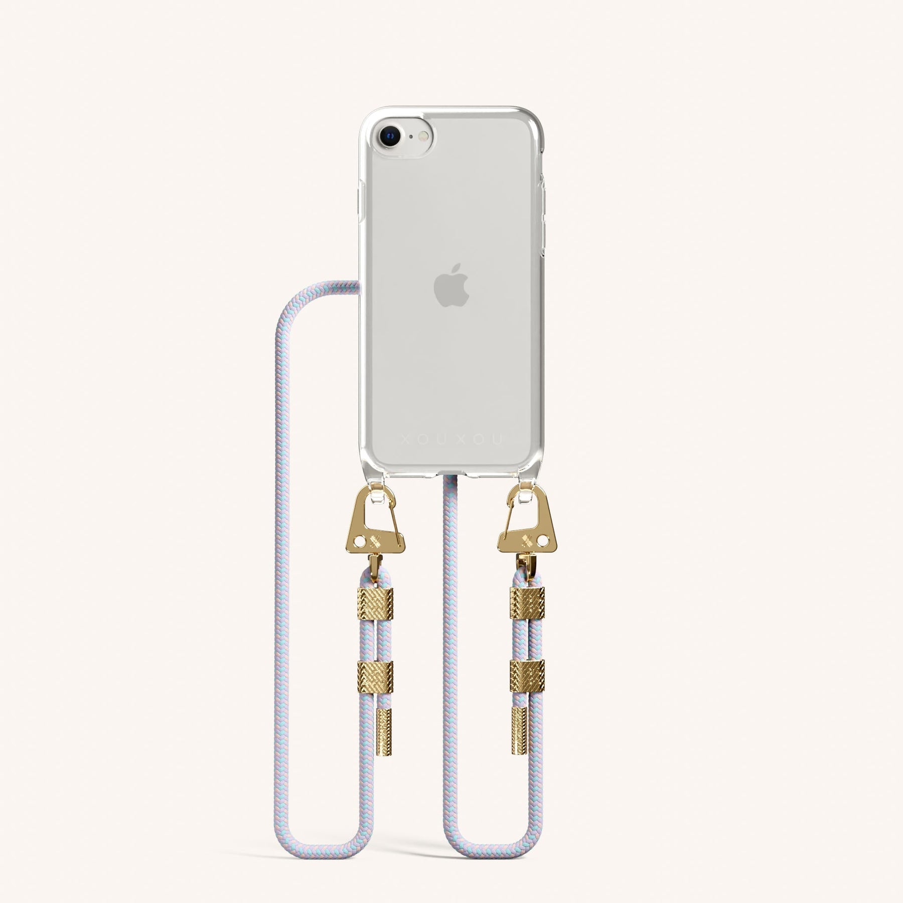 Phone Necklace with Carabiner Rope in Clear + Vibrant Pastel