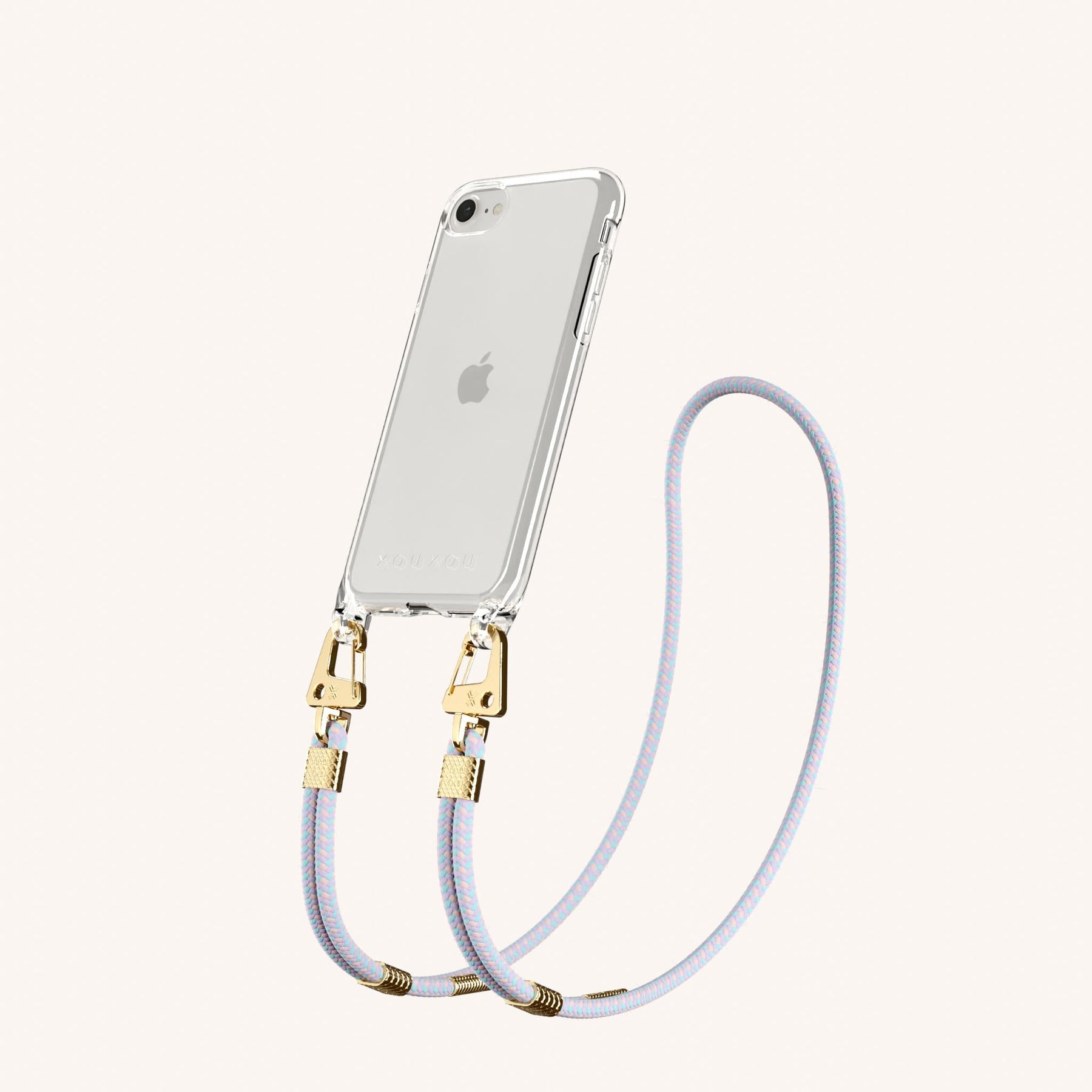 Phone Necklace with Carabiner Rope in Clear + Vibrant Pastel