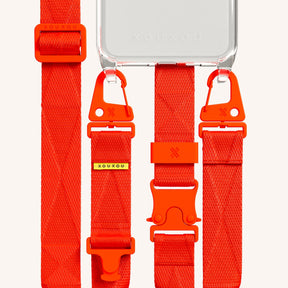 Phone Necklace with Lanyard in Clear + Neon Orange