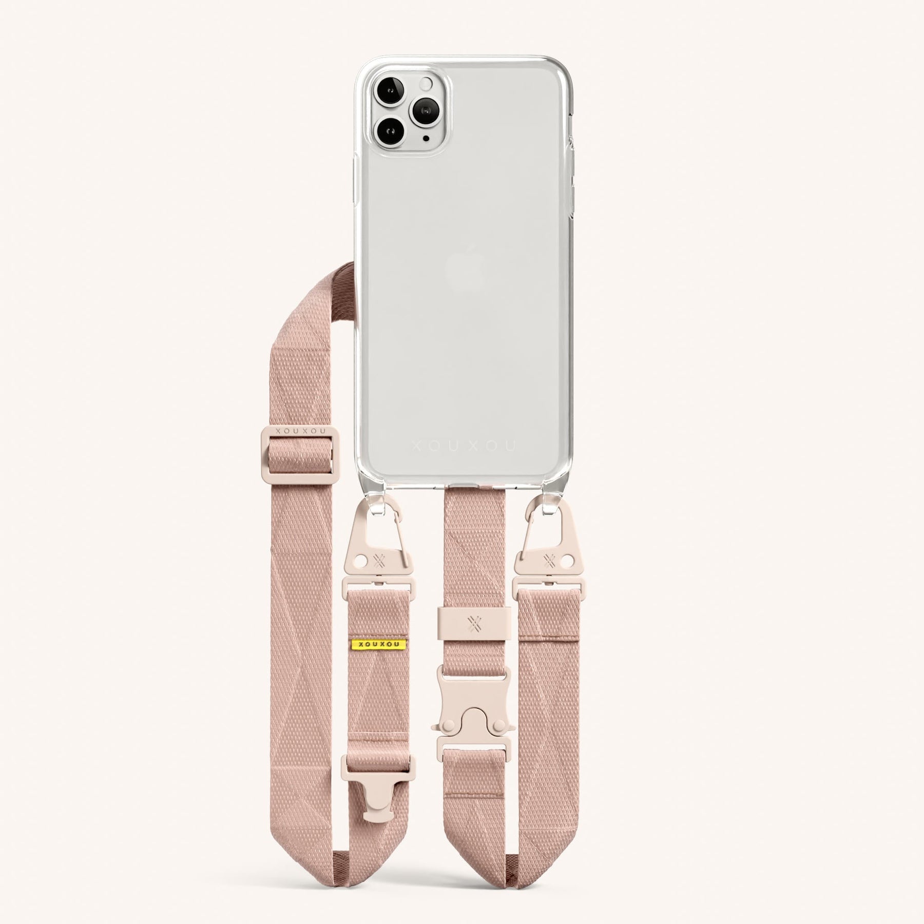 Phone Necklace with Lanyard in Clear + Powder Pink