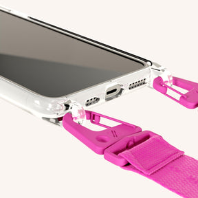 Phone Necklace with Lanyard in Clear + Power Pink