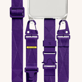 Phone Necklace with Lanyard in Clear + Purple