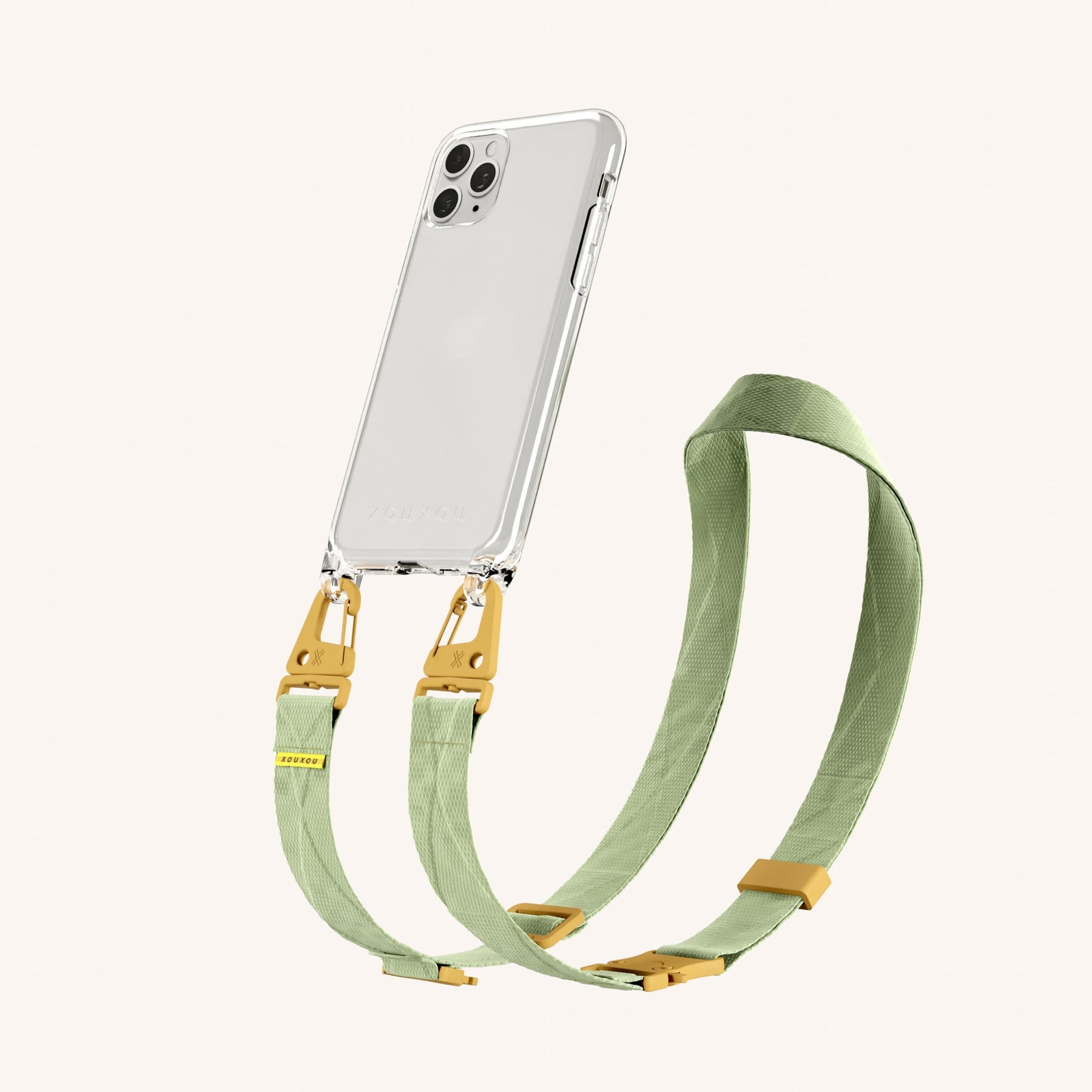 Phone Necklace with Lanyard in Clear + Light Olive