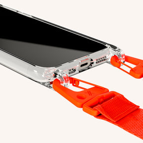 Phone Necklace with Lanyard in Clear + Neon Orange