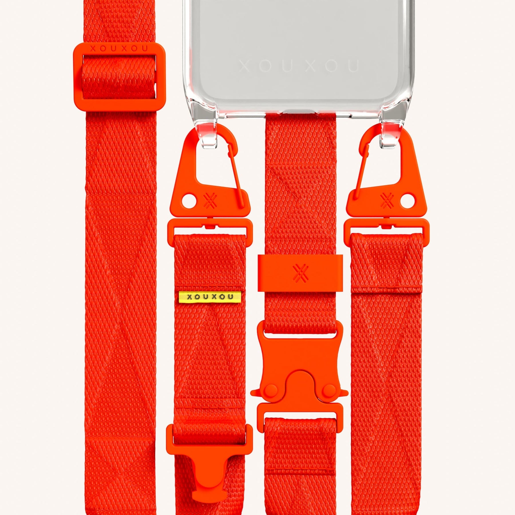 Phone Necklace with Lanyard in Clear + Neon Orange