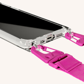 Phone Necklace with Lanyard in Clear + Power Pink