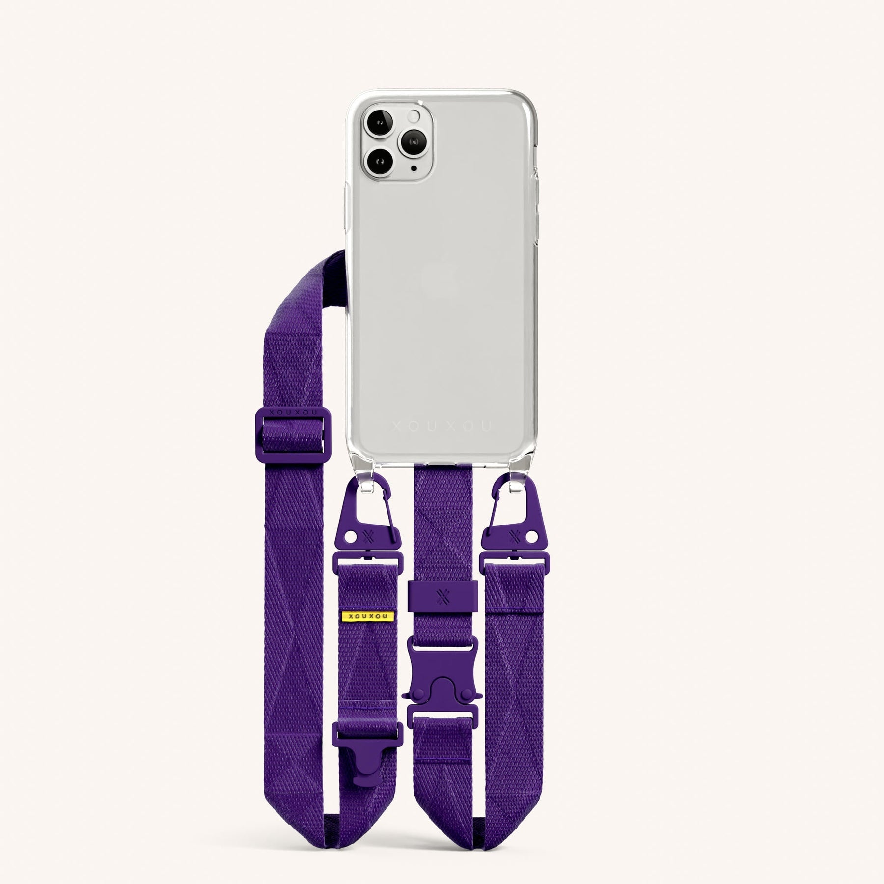 Phone Necklace with Lanyard in Clear + Purple