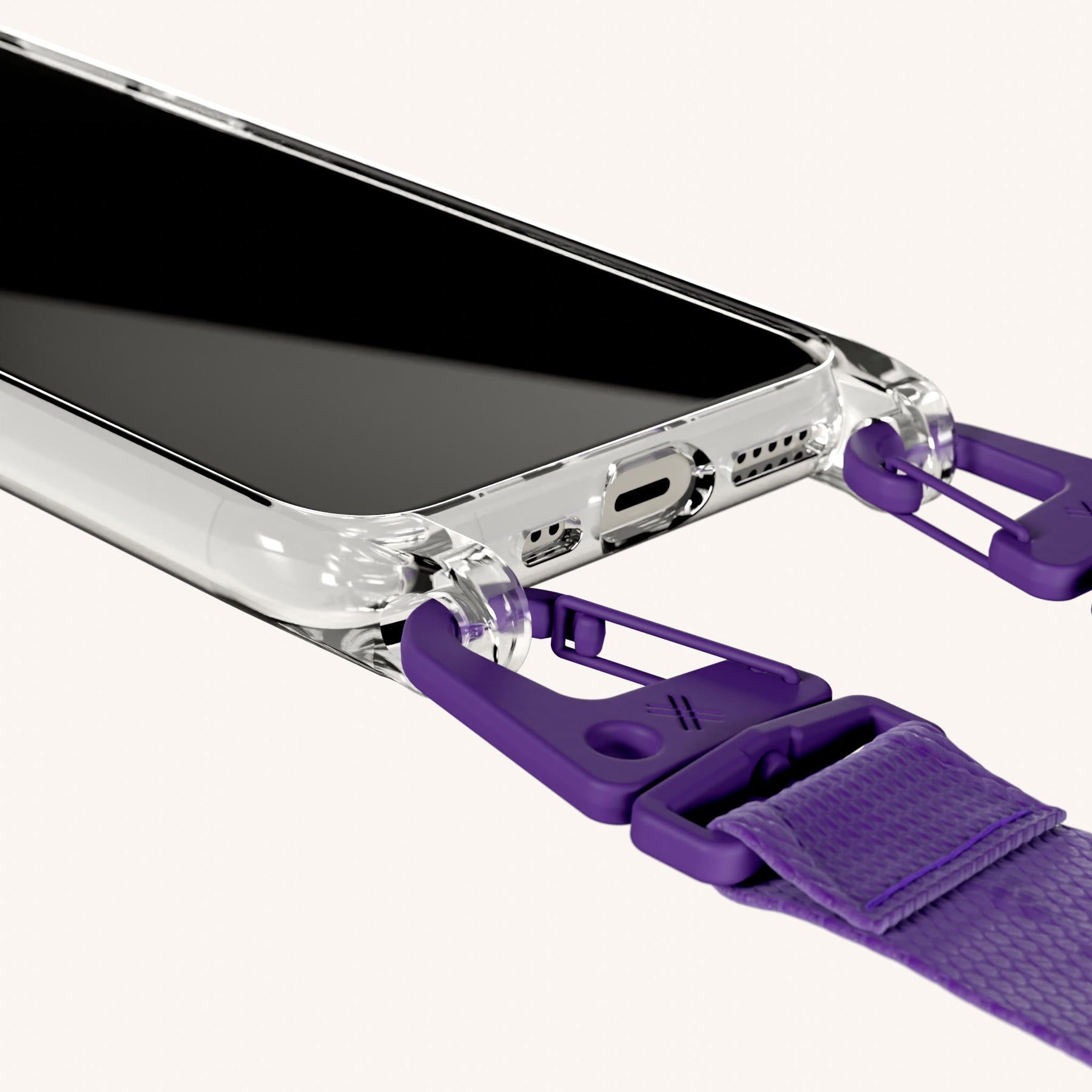 Phone Necklace with Lanyard in Clear + Purple