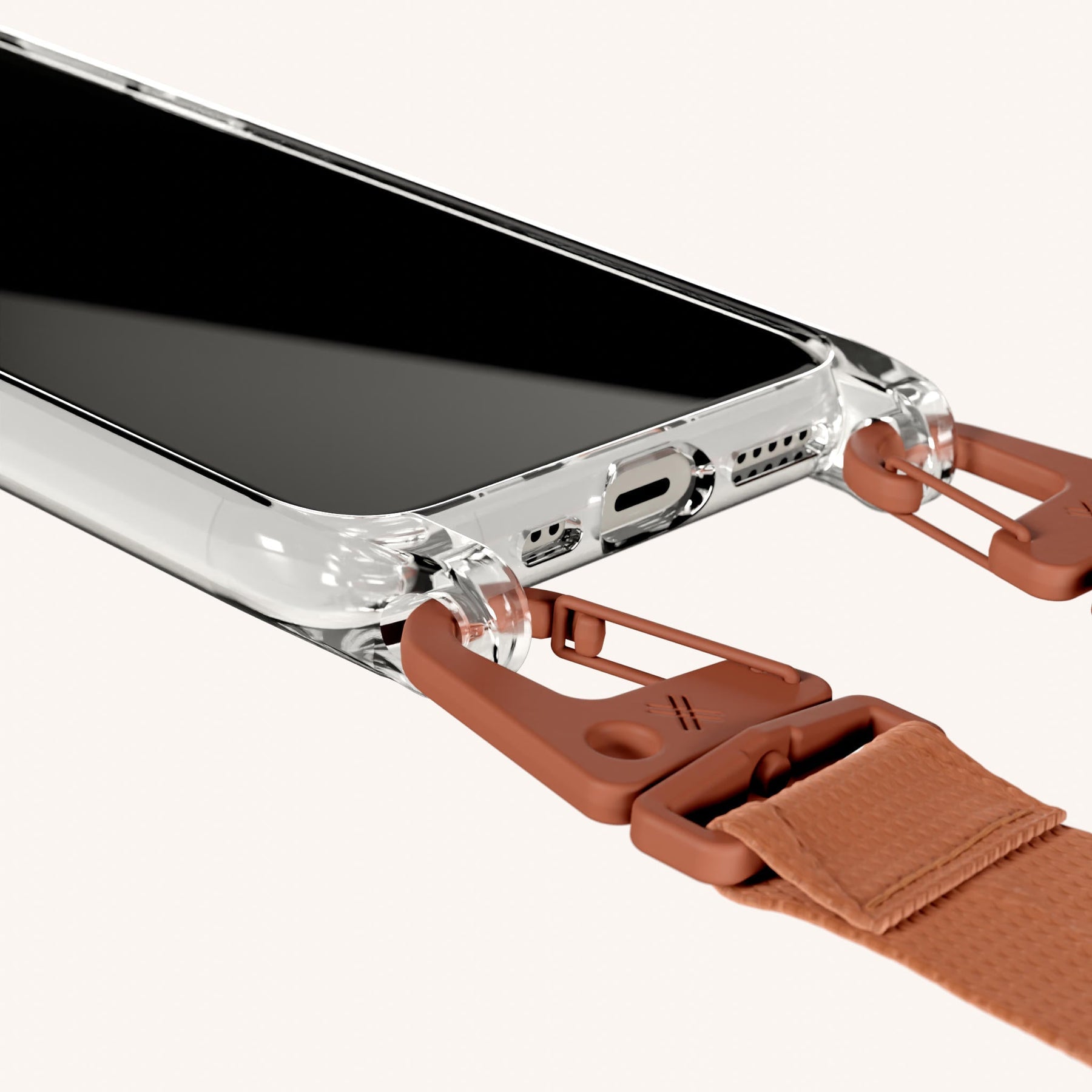Phone Necklace with Lanyard in Clear + Rusty Red
