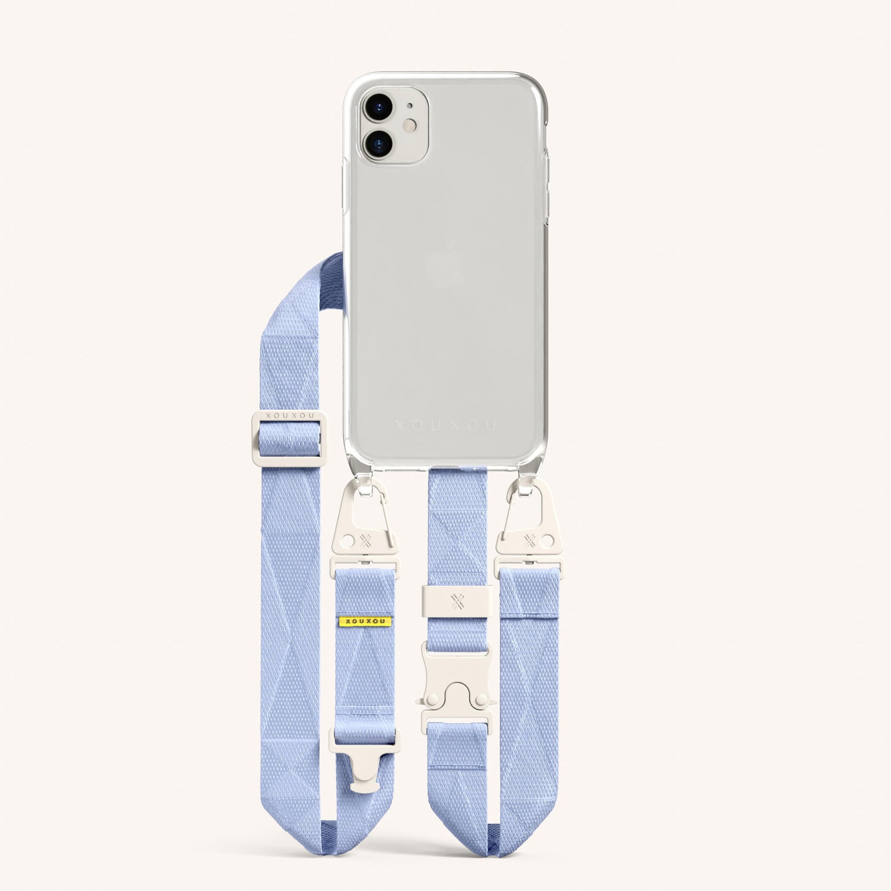 Phone Necklace with Lanyard in Clear + Baby Blue