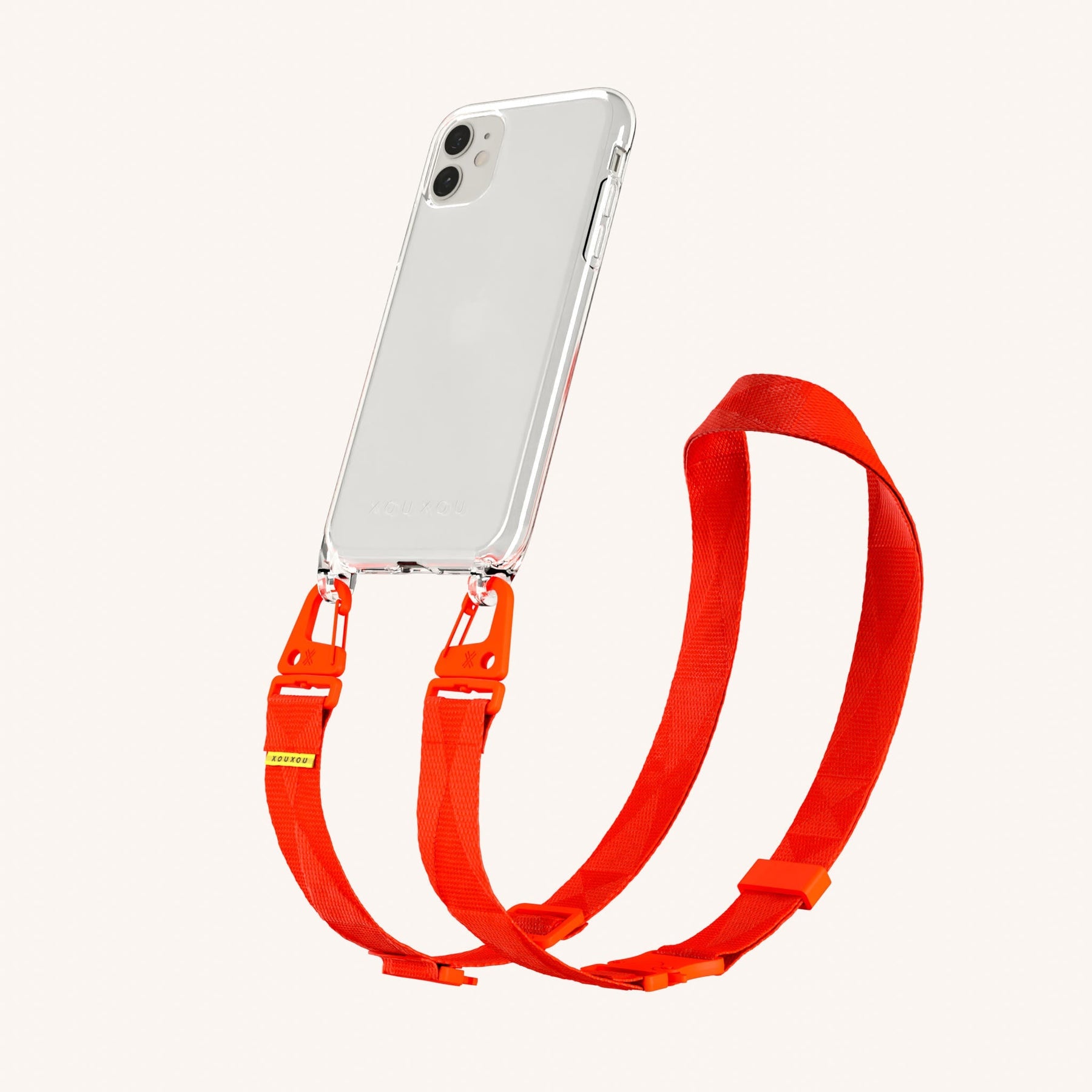 Phone Necklace with Lanyard in Clear + Neon Orange