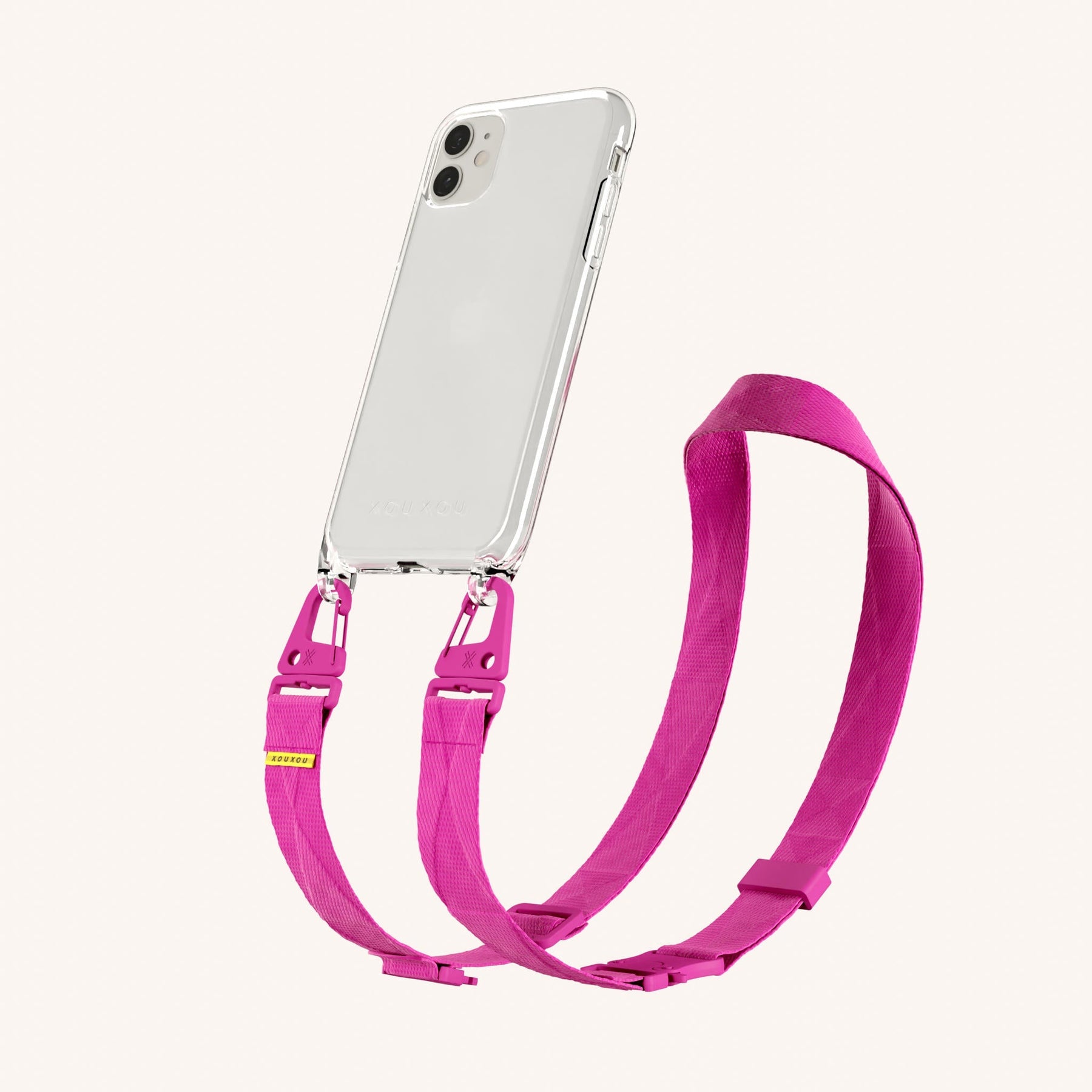 Phone Necklace with Lanyard in Clear + Power Pink