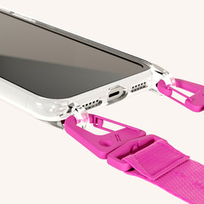 Phone Necklace with Lanyard in Clear + Power Pink