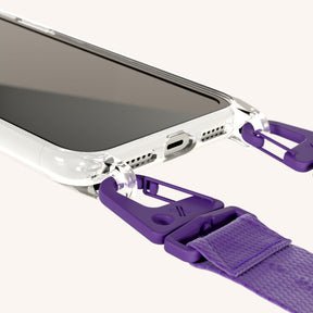 Phone Necklace with Lanyard in Clear + Purple