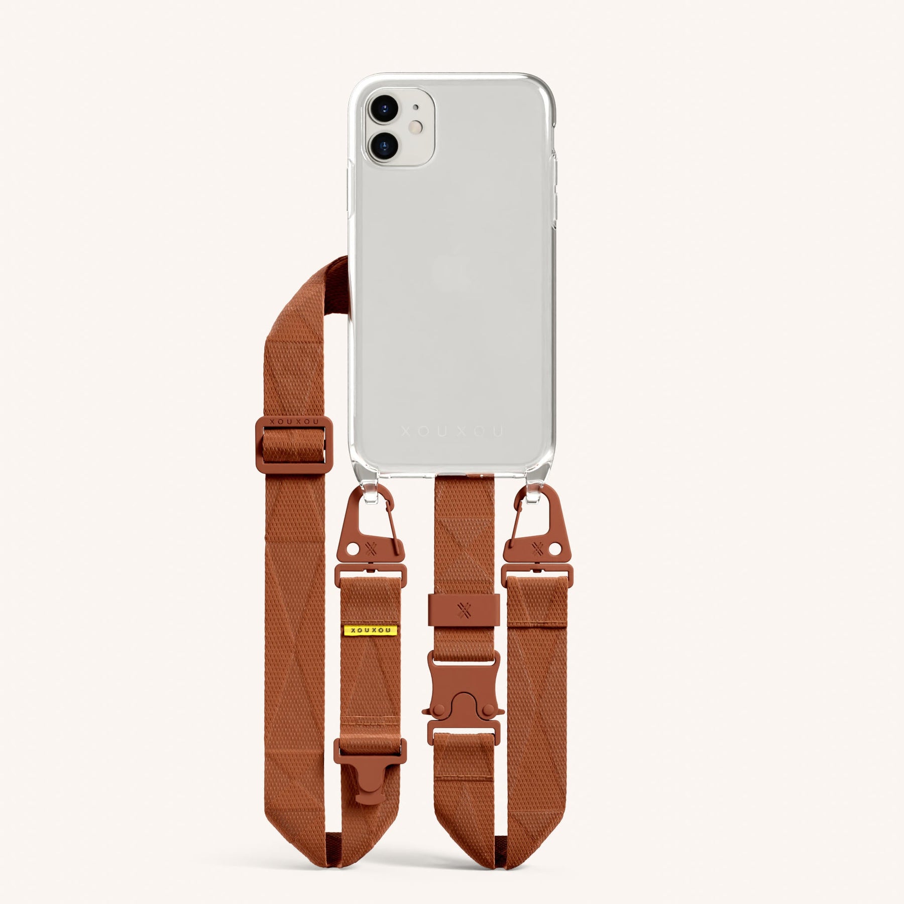 Phone Necklace with Lanyard in Clear + Rusty Red
