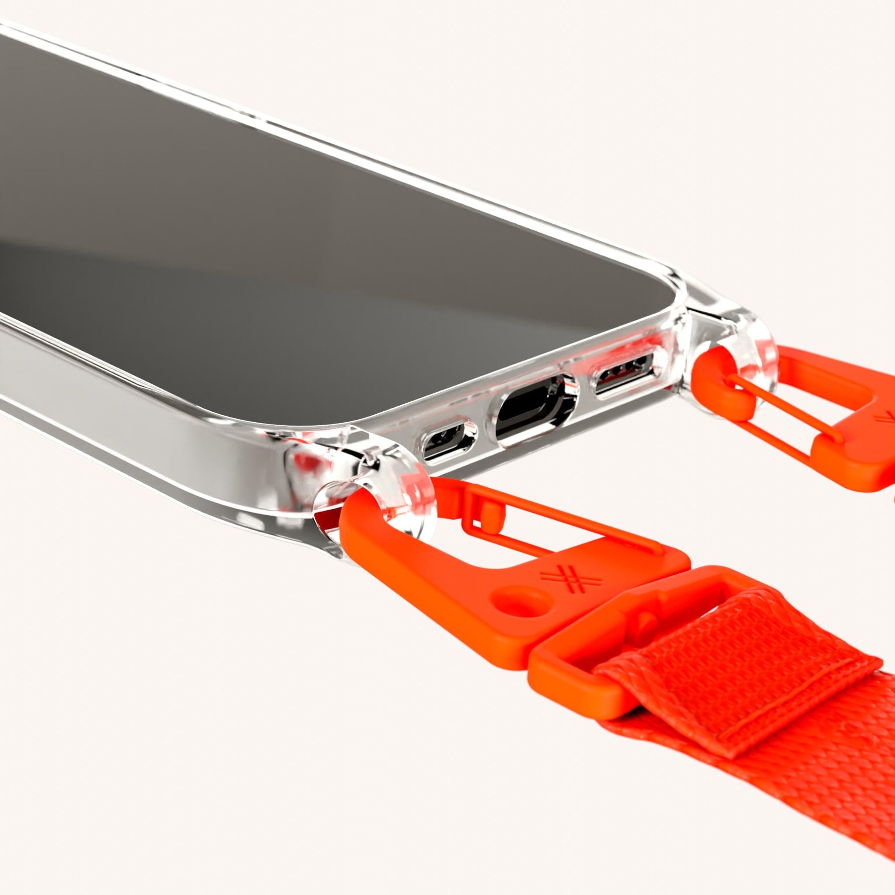 Phone Necklace with Lanyard in Clear + Neon Orange