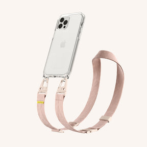 Phone Necklace with Lanyard in Clear + Powder Pink