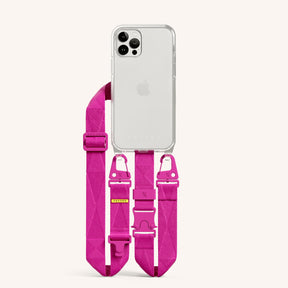 Phone Necklace with Lanyard in Clear + Power Pink