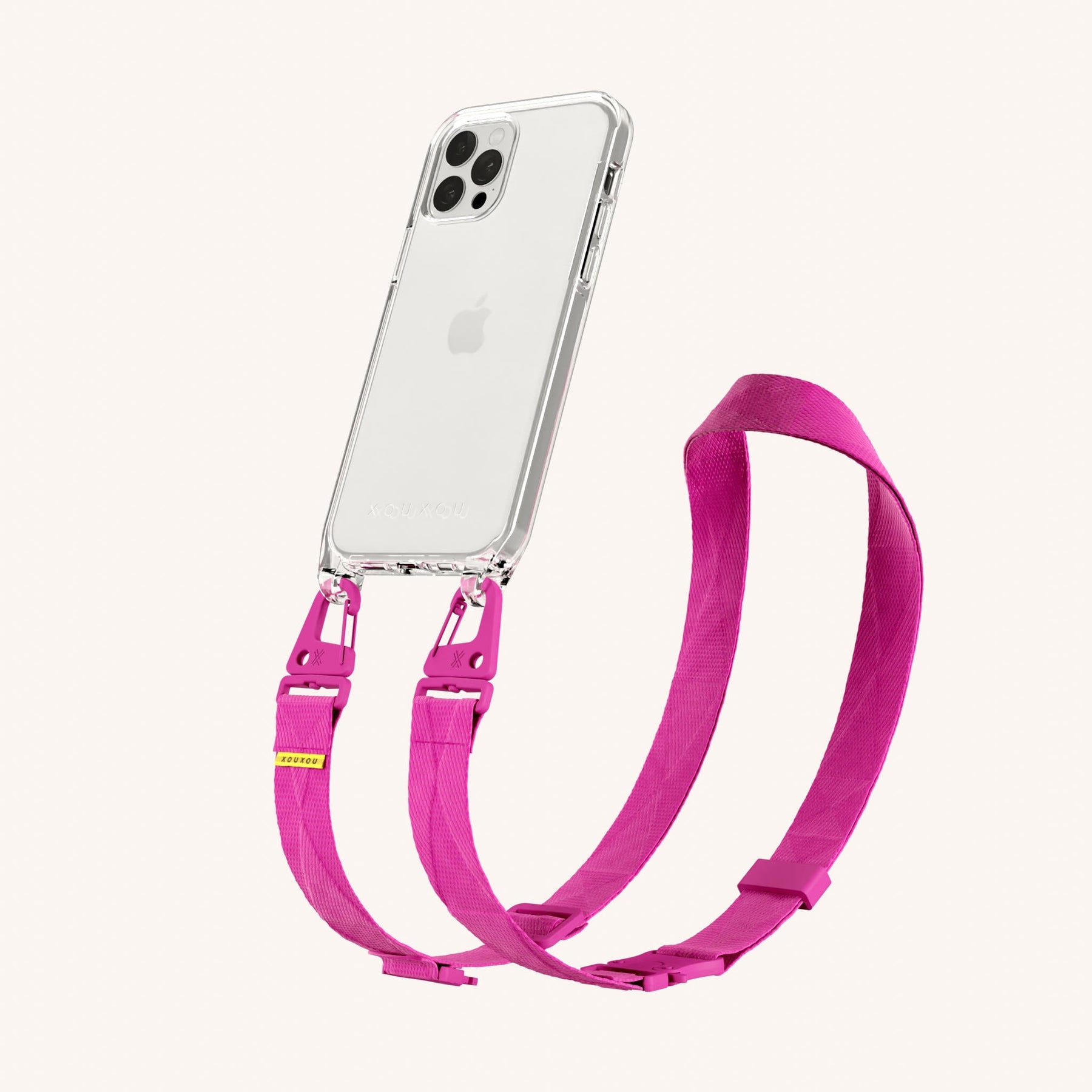 Phone Necklace with Lanyard in Clear + Power Pink